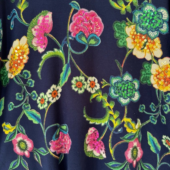 Desigual Yovana Pullover in Navy Floral with Sequin Accents, Size M - Picture 2 of 10